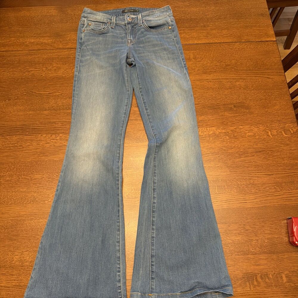 Level 99~Womens Dahlia Flare Light Wash Boho Retro Denim Jeans 26 Wide Leg